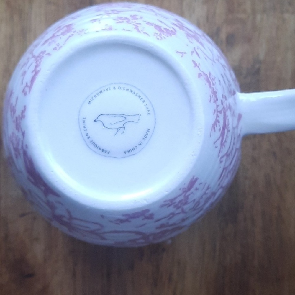Anthropologie White Ceramic Mug with Pink Floral Pattern, Initial J - Picture 3 of 3